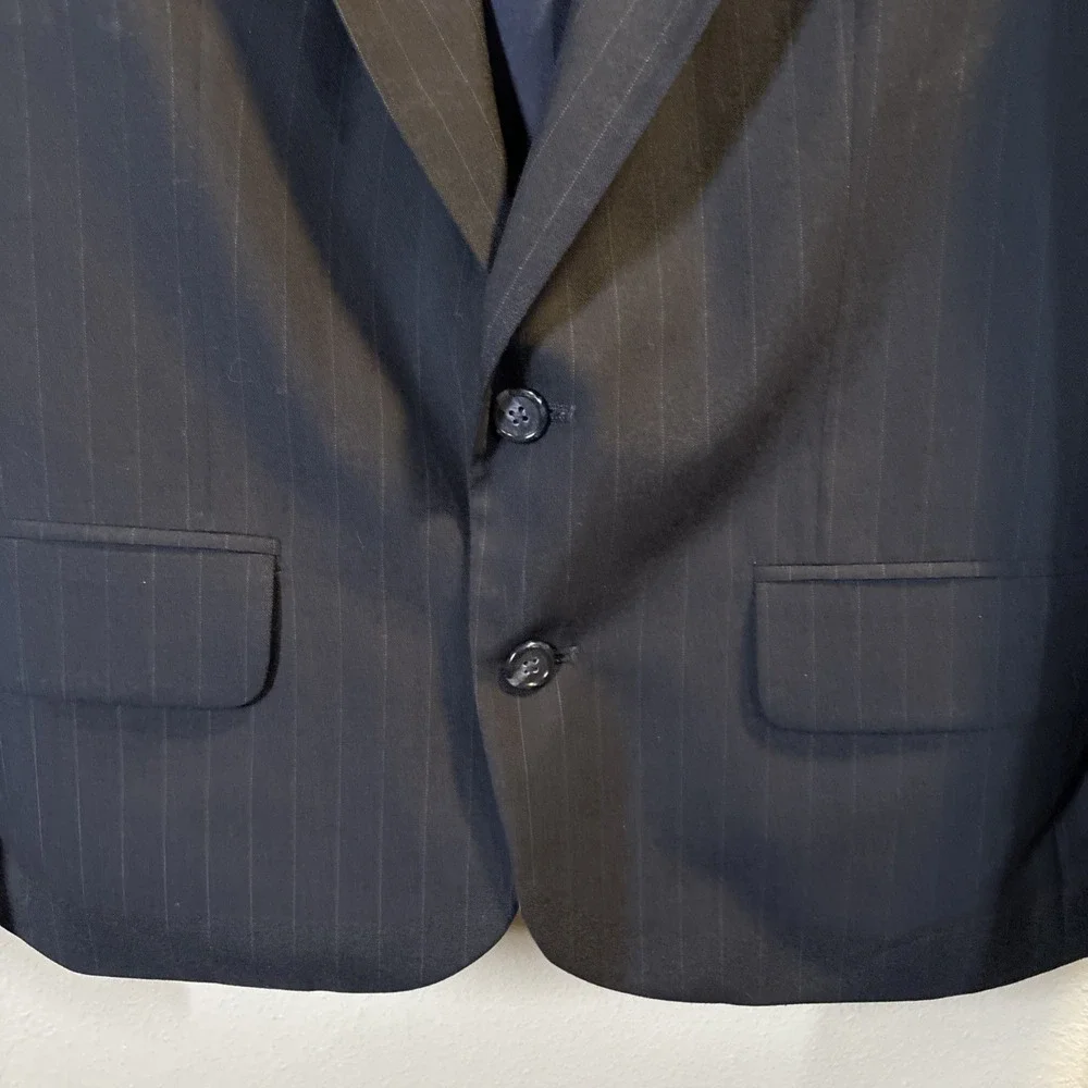Barrington Blazer Mens 38 Short Black Pinstripe Two Buttons Wool Poly Blend